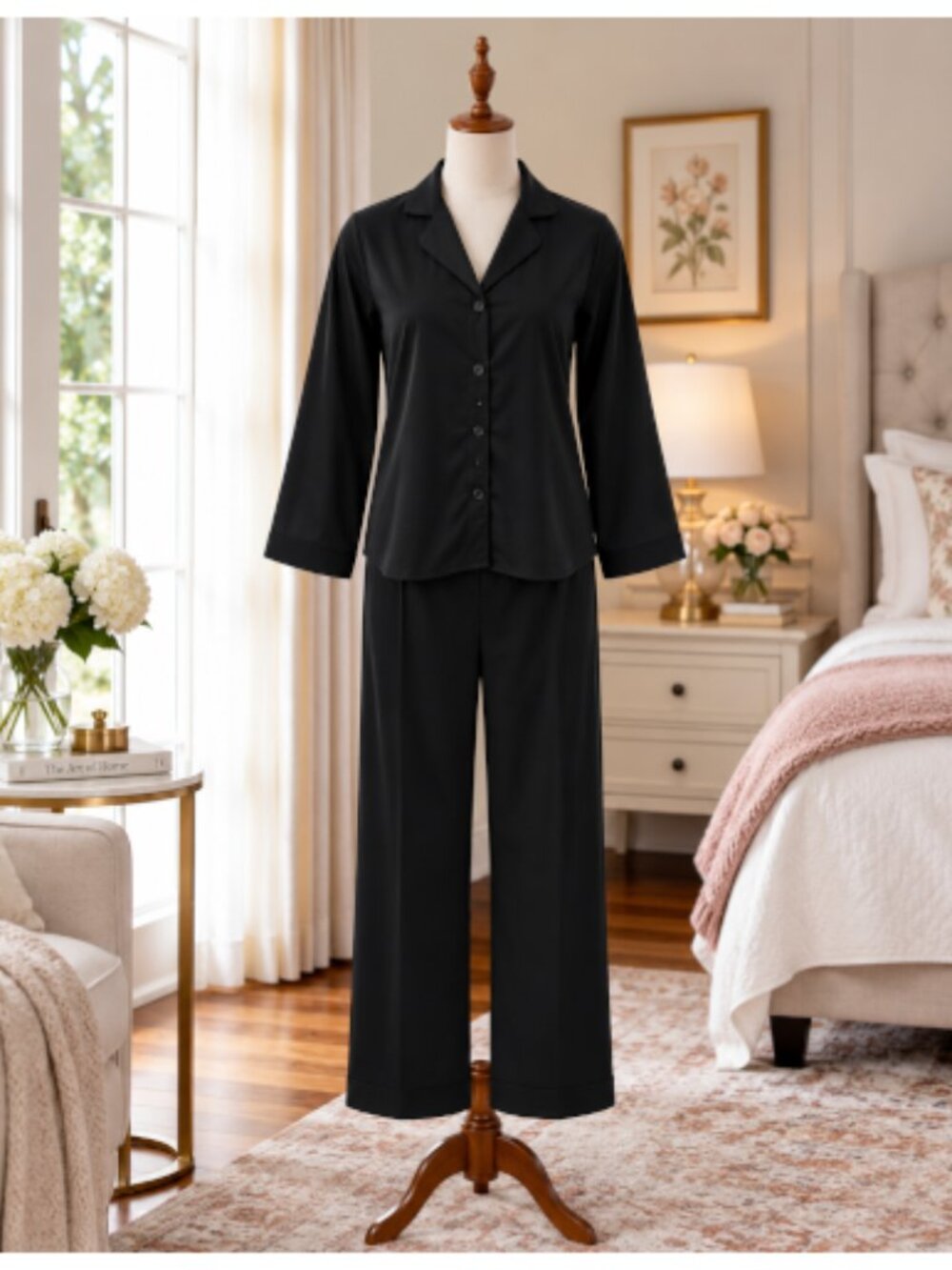 SoieRose Black 100% Cotton Classic Cotton Pajama Set for Women - SR-1343